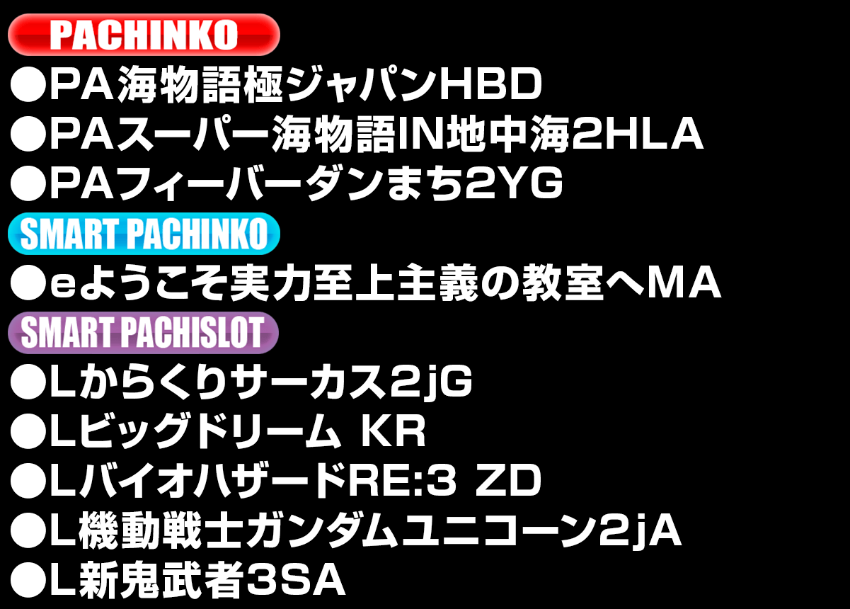新台入替ラインナップ！